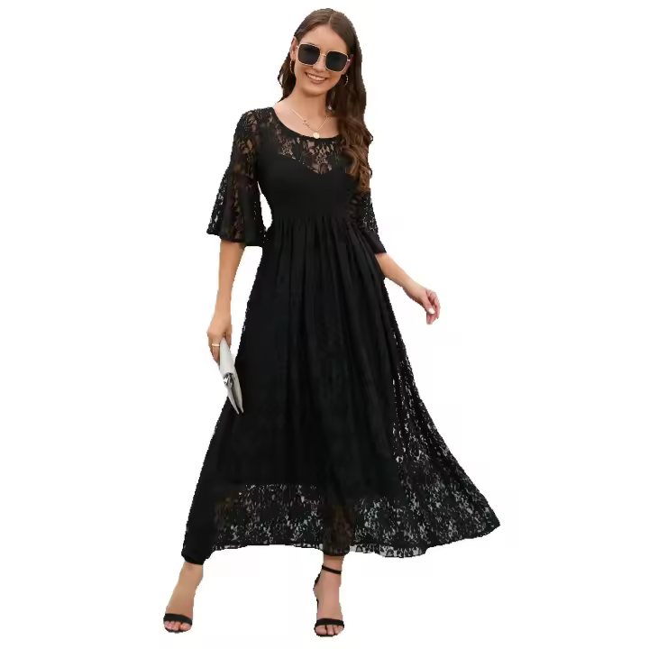 2025 primavera nuevo vestido largo de encaje grande para mujer - 1