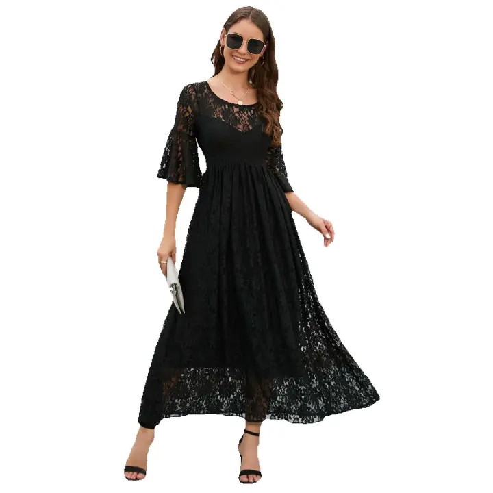 2025 primavera nuevo vestido largo de encaje grande para mujer - 1