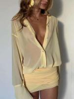JULISSA MO-vestido camisero amarillo con cuello vuelto para mujer, vestido camisero con una botonadura, vestidos de fiesta ajustados de primavera para mujer - details 1
