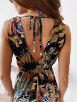 Vestido largo de verano sin mangas para mujer, prenda con estampado Vintage, cuello en V, elegante, para fiesta en la playa - details 6