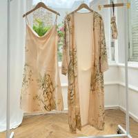 Camisón estampado de 2 piezas para mujer, vestido de novia, albornoz, ropa interior de satén con cuello en V, pijama con tirantes - details 11
