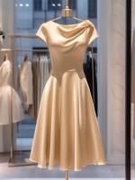 Vestido de satén ligero de lujo de manga corta con temperamento moderno y de alta gama, vestido adelgazante para el verano - details 1