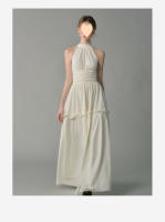 Vestido de verano chic francés Cintura plisada, hombro alta, estilización delgada - details 9