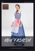 Nuevo Conjunto de traje étnico de cerveza Pastoral de chica de granja a cuadros azules de estilo francés - details 1
