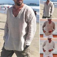 Camiseta Casual de Cuello en V para Hombres Manga Larga Color Sólido Ajuste Suelto Delgada - details 9