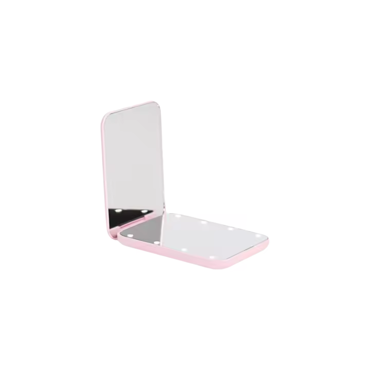 Espejo de bolsillo con luz LED, espejo de maquillaje compacto para viaje, 2 caras, portátil, plegable - 1