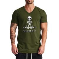 Human Skeleton Deadlift Barbell Gym Cotton V-Neck Short Sleeve T-shirts Mens Summer Breathable Slim Fit Casual Sports T Shirts - details 8