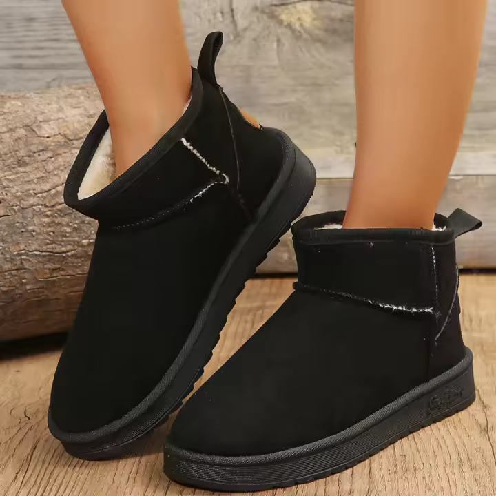 Botas de nieve cortas de fondo plano, botas de algodón para nieve con forro de gamuza cálido, apiladas y engrosadas - 1
