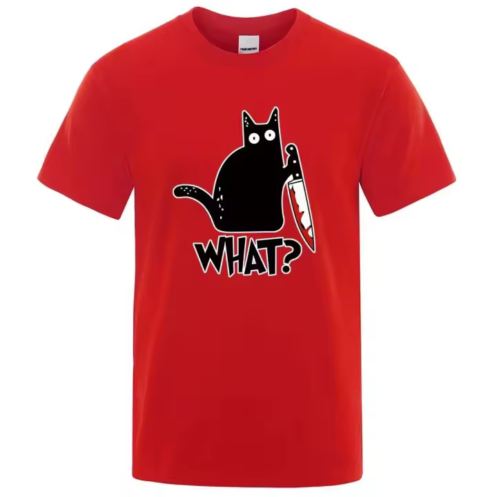 Camiseta con estampado de cuchillo de gato para hombre, camisa holgada, ropa casual, talla grande, cuello redondo, 100% algodón - 1