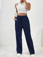 Pantalones deportivos de pierna ancha con cintura elástica para mujer, pantalones rectos grises para primavera y otoño, elásticos cómodos Vintage - details 11