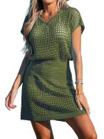 Vestido corto playero de ganchillo para mujer, traje de baño de manga corta con cuello en V, 2024 - details 15