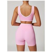 Top deportivo sin costuras con bloques de color y logotipo personalizado para mujer, top corto informal con cuello en V, chaleco clásico sin mangas - details 6