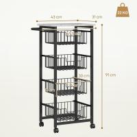 Carrito de Cocina Carrito Verdulero para Cocina con 4 Cestas Deslizables y Marco de Acero Carrito Auxiliar con Ruedas para Comedor 49,5x31x91 cm Gris Claro - details 6