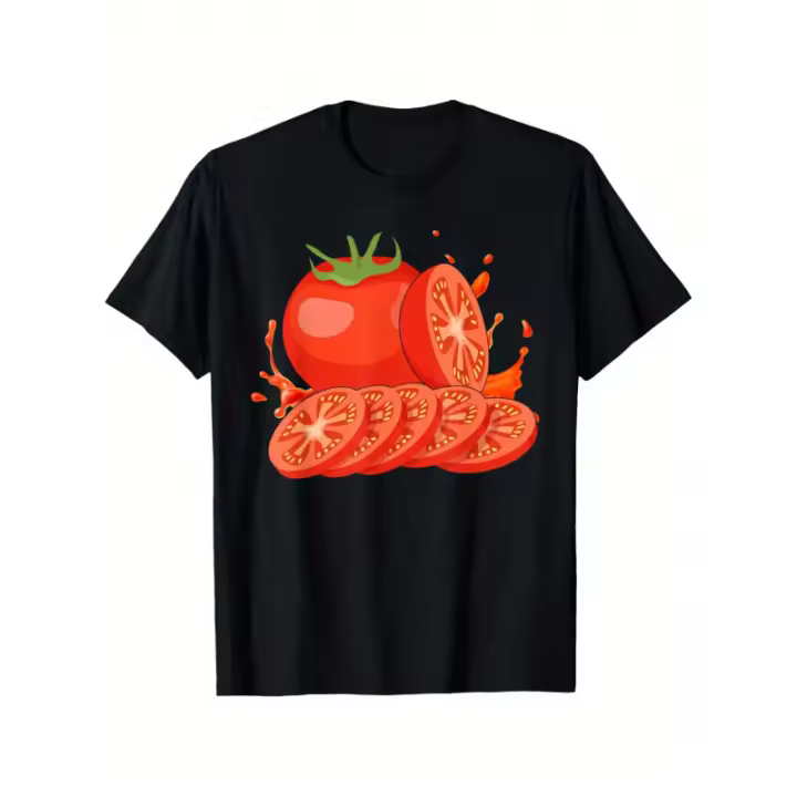 Camiseta de jardinería "Tomato Love" para hombre: 100% algodón. Camiseta de cuello redondo de algodón suave y transpirable con un divertido estampado de tomates. Estilo urbano cómodo e informal. Regalo perfecto para hombre. - 1