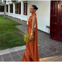BUNO-Vestido de fiesta con cuello Halter y cinta de satén para mujer, vestidos elegantes sin espalda y hombros descubiertos, batas lisas para primavera 2025 - details 9