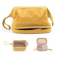 Bolsa de maquillaje de doble capa minimalista, bolsa de cosméticos de color sólido, bolsa de aseo de viaje - details 3