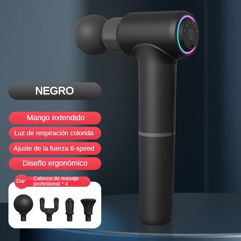 Pistola de Masaje Profesional MUKASI con Mango Extendido Desmontable, Masajeadora de Tejido Muscular Profundo con 6 Niveles Ajustables, 4 Cabezas de Masaje, con Luz Fría para Respiración, para Alivio de Dolor Muscular