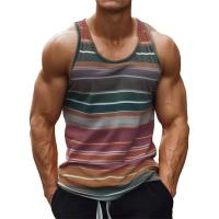Camiseta informal sin mangas con estampado de rayas de arcoíris y cuello redondo multicolor para hombre, chaleco sin mangas sencillo a la moda de verano, ropa transpirable para hombre - details 0