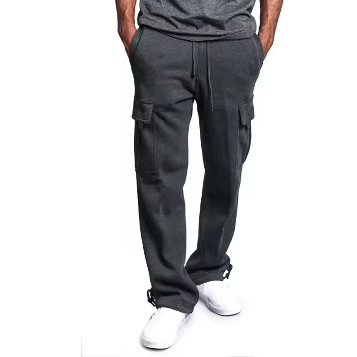 Pantalones deportivos holgados y extragrandes de corte recto para hombre: ideales para deportes y ropa de calle, pantalones largos con cordón y múltiples bolsillos - 1