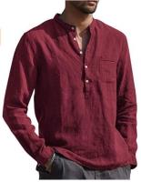 Camisa informal de lino para hombre, camisa de manga larga con cuello en V, ropa de playa, 2024 - details 1