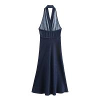Vestido Vaquero de Estilo Europeo-Americano para Mujer Moda Sencilla con Cuello Colgante, Atado, Novedad de Verano - details 2