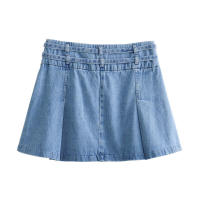 Mini s para Mujer Primavera 2025 Estilo Transfronterizo Moda Europea Americana con Cinturón Lavado Plisado Azul - details 1