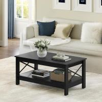 Mesa de Centro Negra con Estante de Almacenamiento, Mesas de Centro Modernas en Forma de X para Sala de Estar, pequeña Mesa de Centro de cóctel de Madera más Gruesa de 2 Niveles - details 1