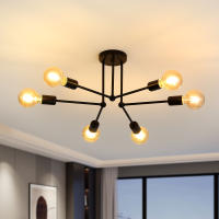 Lámpara de Araña Colgante Goeco con 6 Bases de Bombillas E27 Plafón de Techo Interior Negro para Sala de Estar Salón Dormitorio Estilo Tradicional Eficiencia de Energía Iluminación Retra Montaje Semiflush - details 2