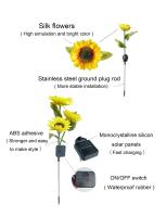 Luz LED Solar de girasol para exteriores, lámpara impermeable para decoración de jardín, boda, vacaciones, flores, 1/3 cabezales - details 1