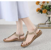 Sandalias de nuevo estilo con diamantes de imitación, cómodas, de punta redonda, para vacaciones en la playa, zapatos planos de talla grande - details 27