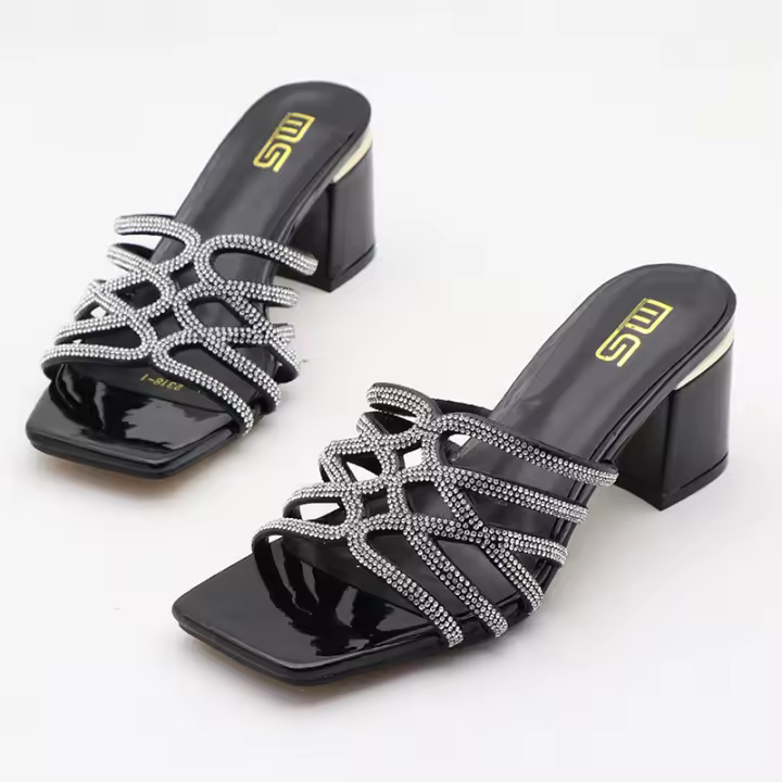 Sandalias exteriores sencillas con diamantes de imitación y tacón alto con tiras y punta abierta - 1