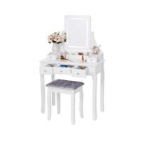 Tocador con Espejo Plegable Blanco y 10 Bombillas LED Mesa con 5 cajones 2 separadores para Manualidades Taburete Acolchado Organizador móvil BDT05W - details 12