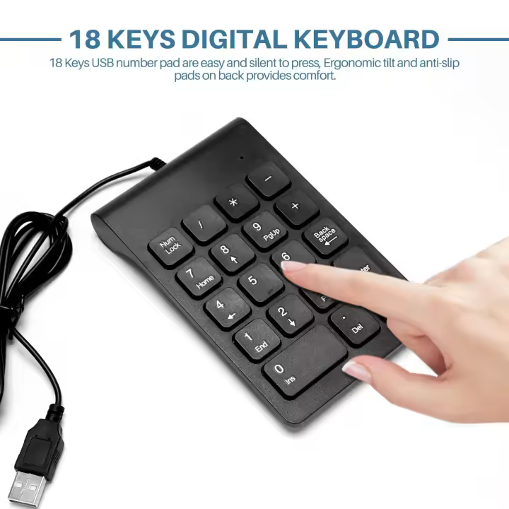 Miniteclado numérico con cable USB, teclado Digital de 18 teclas para ordenador portátil, Windows, Android, Notebook, tabletas y PC - 1
