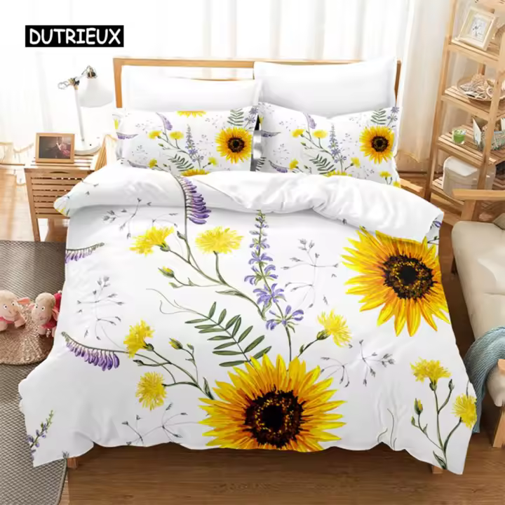 Conjunto de Ropa de Cama de Moda Cubierta de 3D de Flores y Bosques Tamaño de Cama Rey - 1