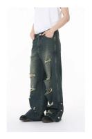 Ropa de hombre nuevo estilo calle americana agujero deshilachado industria pesada moda personalizada versátil lavado jeans sueltos tendencia - details 4