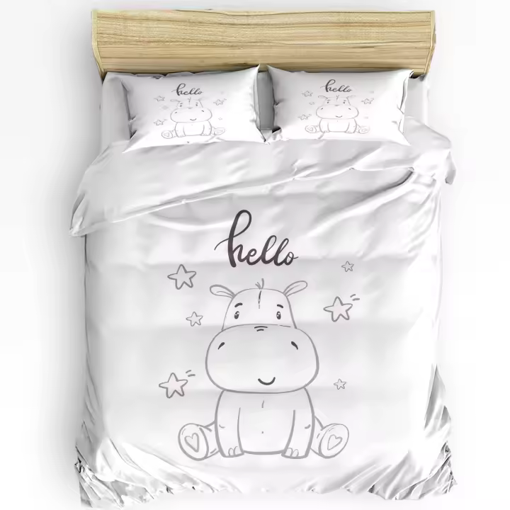 Juego de Ropa de Cama con Estampado de Elefante y Estrellas Kawaii para Bebé Animal Lindo Cubierta de Edredón y Funda de Almohada para Cama Doble Blanca - 1