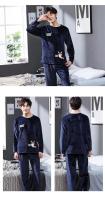 Otoño Invierno nuevo Coral pijamas de lana para hombre cuello redondo conjuntos de salón de manga larga hombre 2 piezas estampado de moda traje para casa para hombre - details 5