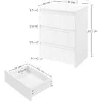 Mesitas de Noche con 3 Cajones 45x35x60,5cm Mesitas de Noche Modernas para Dormitorio Mesa Auxiliar de Madera para Sala de Estar Blanca - details 2