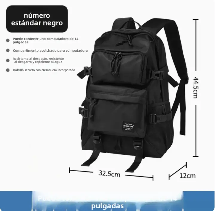 Mochila ligera de gran capacidad para montañismo al aire libre, mochila de viaje para hombres universitarios, mochila impermeable de tendencia negra - 1