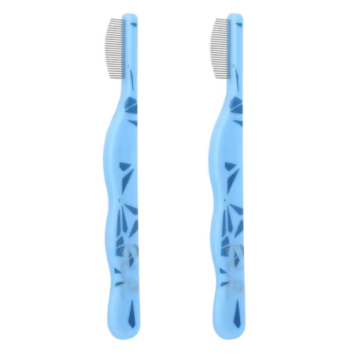 Peine de aseo para perros con paso de dientes finos portátil, mango ergonómico, peine de limpieza facial duradero para mascotas, cepillo de Metal para mascotas, piojos, 2 uds. - 1