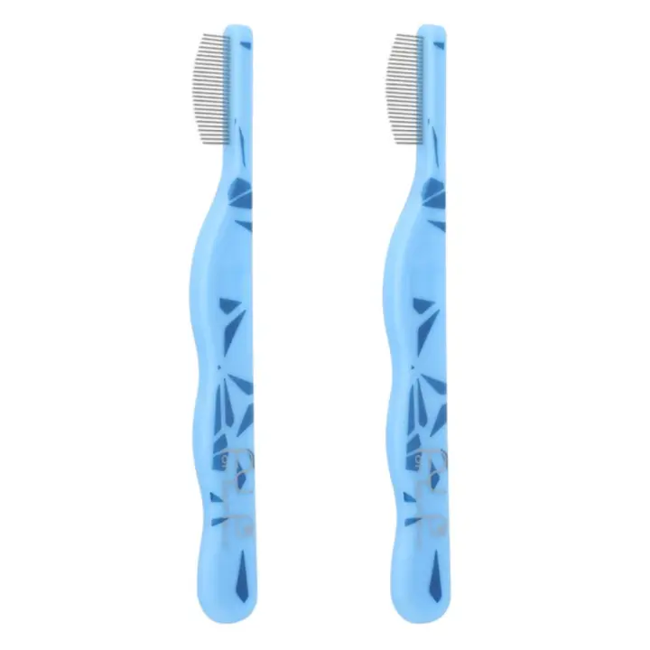 Peine de aseo para perros con paso de dientes finos portátil, mango ergonómico, peine de limpieza facial duradero para mascotas, cepillo de Metal para mascotas, piojos, 2 uds. - 1
