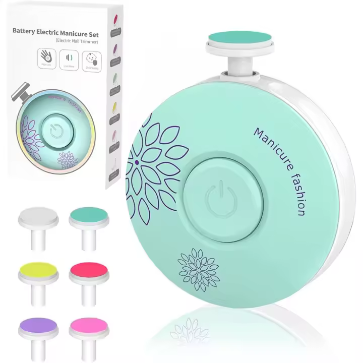 Cortauñas para bebés, cortauñas para bebés, cortauñas eléctrico para bebés, seguro para recién nacidos, niños pequeños, adultos, dedos de los pies, cuidado de las uñas, kit de pulido, 6 cabezales de pulido, funciona con pilas AAA (batería no incluida) - 1