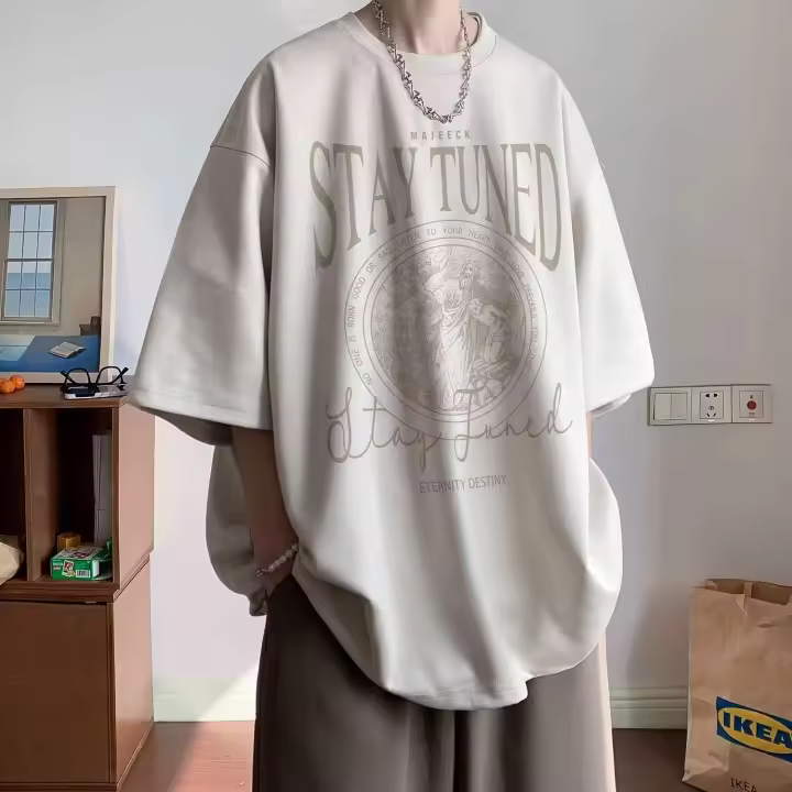 Camiseta de Manga Corta de Gasa Moda Retro Americana para Hombres verano 2024 - 1