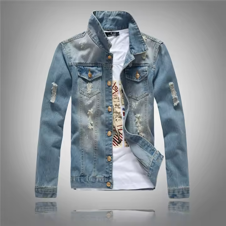 Chaqueta de Denim para Hombres Primavera-Otoño Moda Callejera de Algodón Estilo Biker Retro - 1