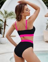 Traje de baño de dos piezas con bloques de color para mujer Bikini sexy con control de barriga y cintura - details 1