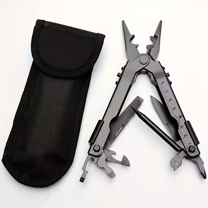 1 herramienta multifuncional retráctil, alicates plegables con botón de bloqueo de seguridad, cuchillo de bolsillo portátil, plegable, bolsa de almacenamiento, para mejoras en el hogar, cortador de alambre, abridor de botellas, supervivencia al aire libre - 1