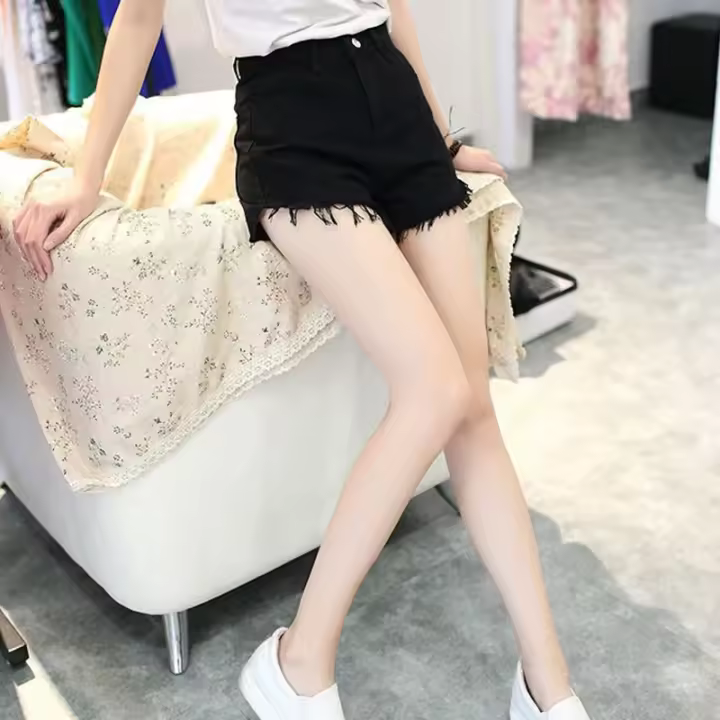 Pantalones cortos de mezclilla blancos y negros de verano para mujer, ropa de calle para mujer - 1