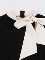 Vestido de Parche de Dos Tonos Vintage con Cuello de Lazo Manga Corta de Verano - details 3