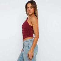 Camiseta sin mangas con espalda descubierta y un solo hombro, color caramelo, Ustada, sexy, sin cuello, casual - details 9