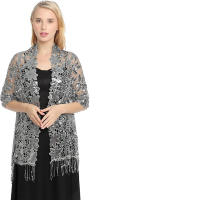 Mantón de mujer con lentejuelas, mantón elegante con patrón de flecos de encaje, camisa roja de honor vintage, vestido, fiesta - details 0